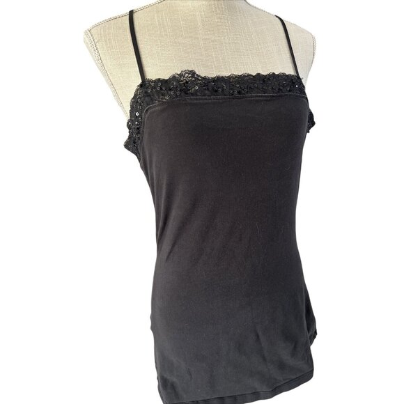 Express Womens Black Lace w/Sequin Trim Camisole L - Picture 3 of 6